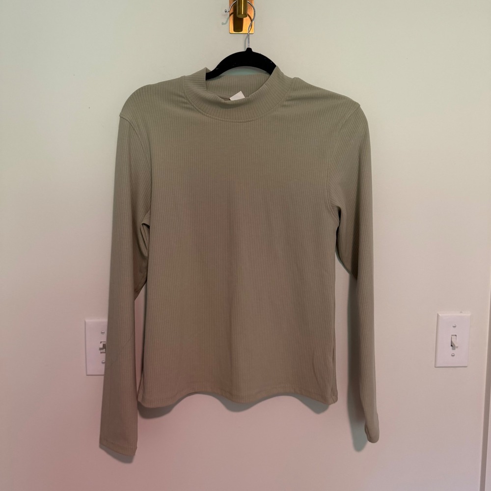BYLT Premium Basics Rib Mockneck Long Sleeve‎ Top Sage Green Womens XL